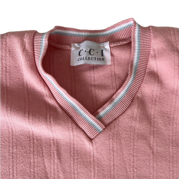 Vintage Baby Pink Short Sleeve Ribbed Knit Mini Sweater Dress Size xLarge - Picture 4 of 6